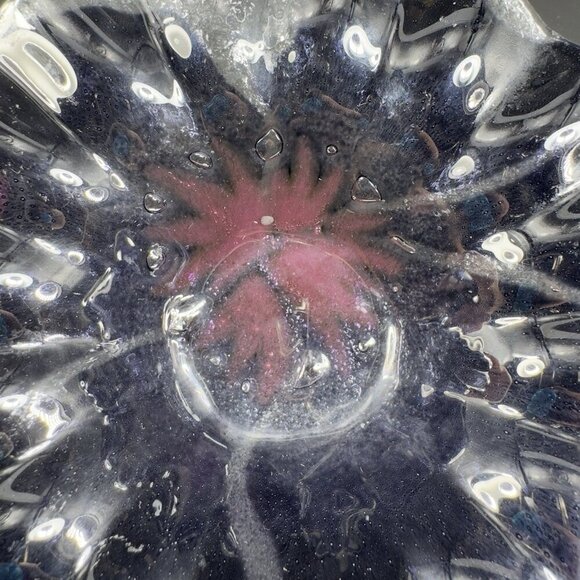 Vintage Hand Made Fused Art Glass Dish Bowl Artist Signed Ruffled Edge Purple - Picture 6 of 12